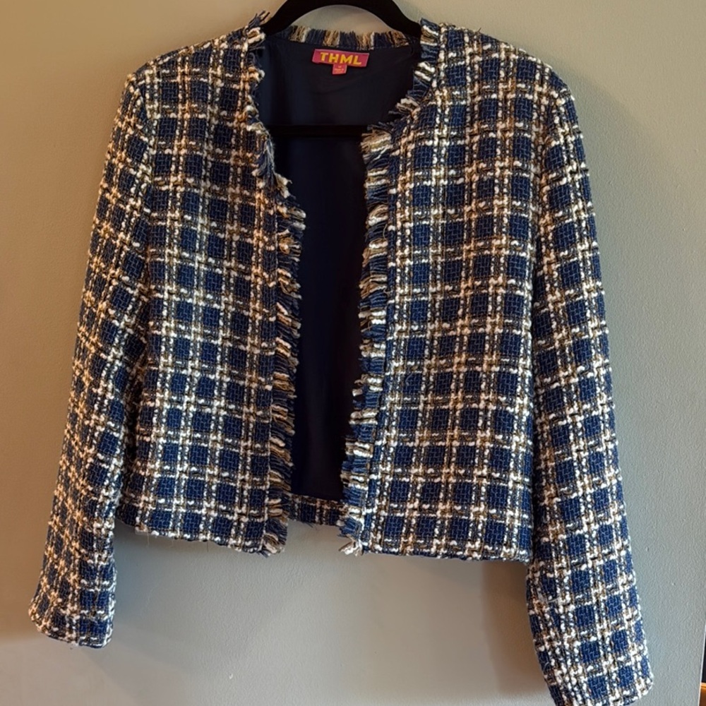 THML Blue and White Tweed Blazer - Picture 2 of 4
